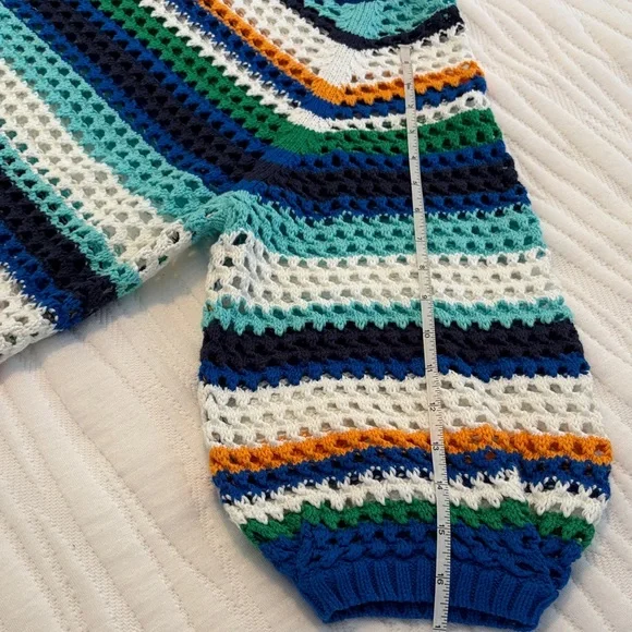 Tribal Multi-Color Striped Sweater 3/4 Sleeves Open Weave Like New Size Large - Picture 11 of 11
